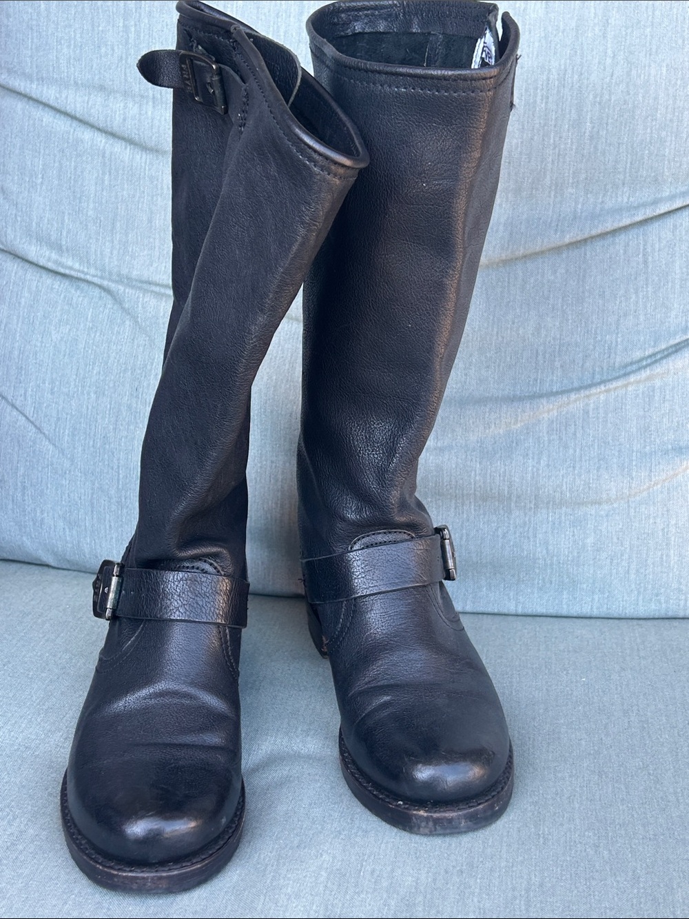 Frye Black Leather Tall Harness Boots size 7